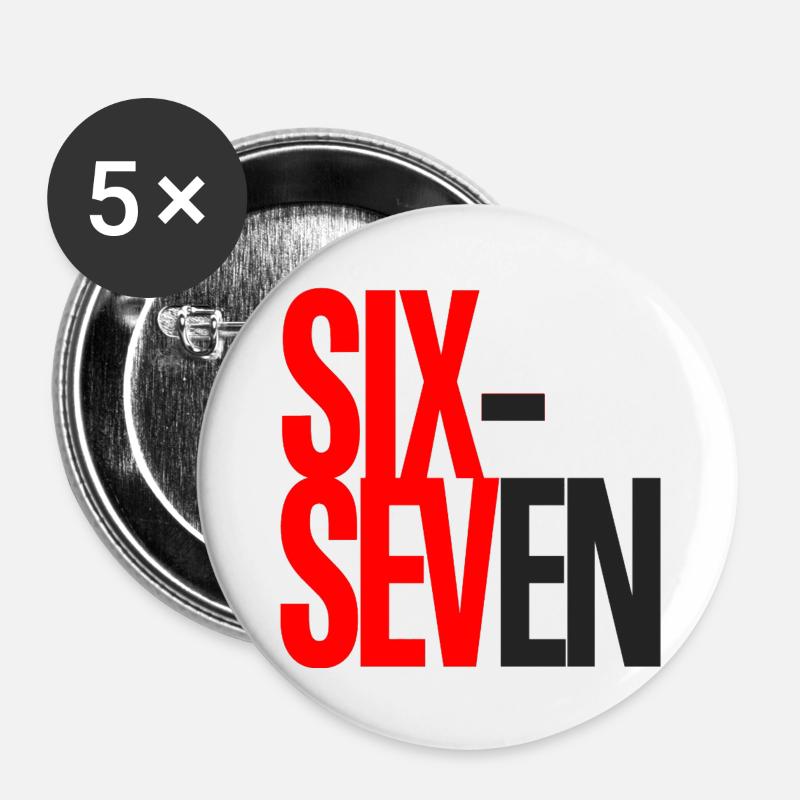 Sechs- und Sieben-Typografie-Logo - Buttons groß 56 mm (5er Pack) - Weiß