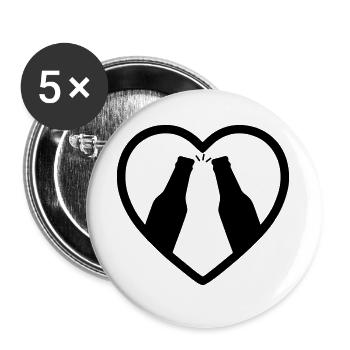 Herzflaschen Bier-Aperitif-Geschenk - Buttons groß 56 mm (5er Pack) - Weiß - Vorne