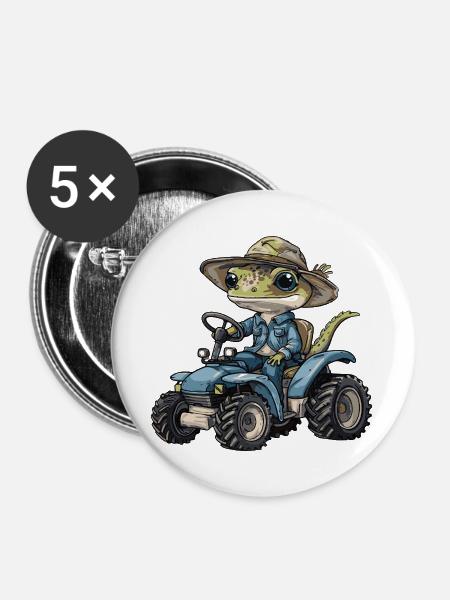 Echse Traktor Farmer - Buttons groß 56 mm (5er Pack) - Weiß