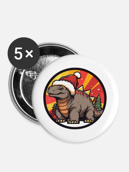 Dinosaurier Comic Santa - Buttons groß 56 mm (5er Pack) - Weiß