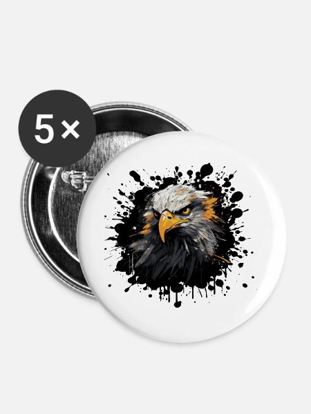 Adlerkopf Farb Splash - Buttons groß 56 mm (5er Pack) - Weiß