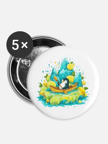 Penguin im Zitroneninselboot - Buttons groß 56 mm (5er Pack) - Weiß