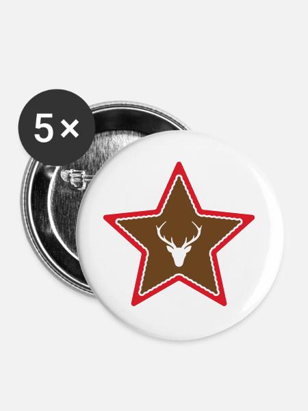 Stern mit Hirschkopf - Buttons groß 56 mm (5er Pack) - Weiß