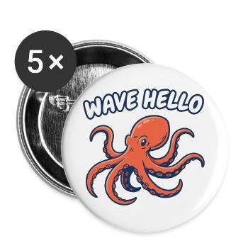 Salut Hello Squid - Lot de 5 grands badges (56 mm) - blanc - Devant