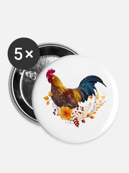 Herbstblüten-Hahnporträt - Buttons groß 56 mm (5er Pack) - Weiß