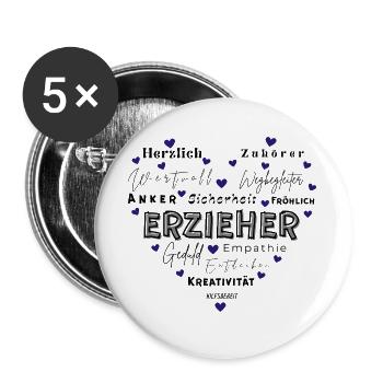 Geschenk Erzieher - Buttons groß 56 mm (5er Pack) - Weiß - Vorne