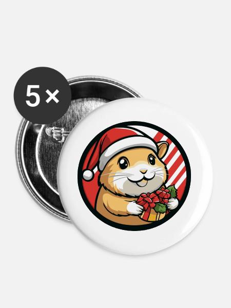 Hamster mit Weihnachtsgeschenk - Buttons groß 56 mm (5er Pack) - Weiß