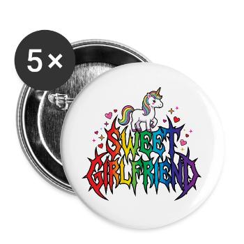 Freundin, Einhorn-Valentinstags-Paar - Buttons groß 56 mm (5er Pack) - Weiß - Vorne