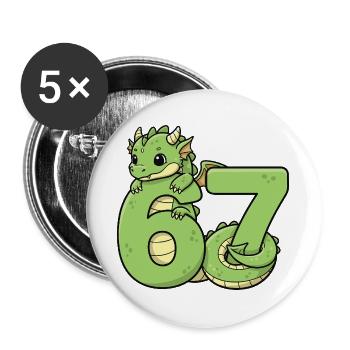 Drache Sechs Sieben, niedlich, grüner Drache 67 - Buttons groß 56 mm (5er Pack) - Weiß - Vorne
