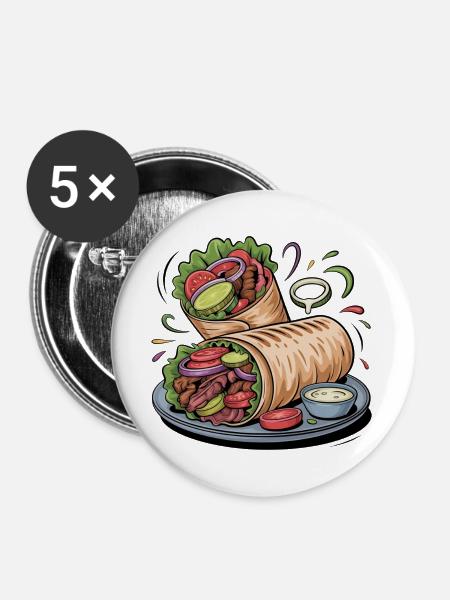 Bunte Gemüse-Wrap Kunst - Buttons groß 56 mm (5er Pack) - Weiß