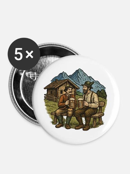 Bayerische Bierfreunde Alpenblick - Buttons groß 56 mm (5er Pack) - Weiß