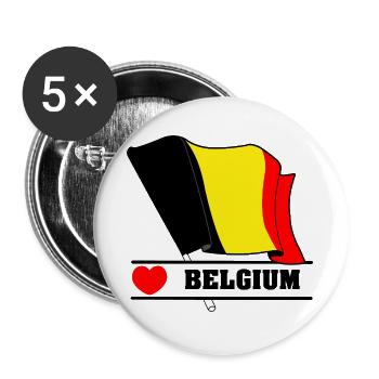 Belgium Flag with Heart - Buttons large 2.2''/56 mm (5-pack) - white - Front