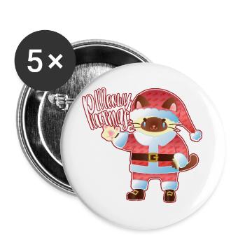 Meowy Purrmas Weihnachtsmann-Katzen-Kunst - Buttons groß 56 mm (5er Pack) - Weiß - Vorne