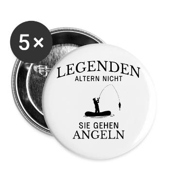 Legenden gehen Angeln Spruch - Buttons groß 56 mm (5er Pack) - Weiß - Vorne
