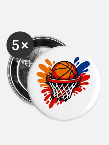 Basketballkorb-Splash-Burst - Buttons groß 56 mm (5er Pack) - Weiß