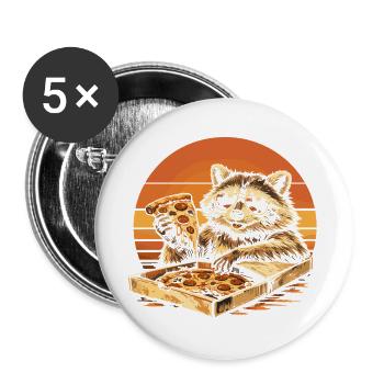 Waschbär isst Pizza Lustig Geschenkidee - Buttons groß 56 mm (5er Pack) - Weiß - Vorne