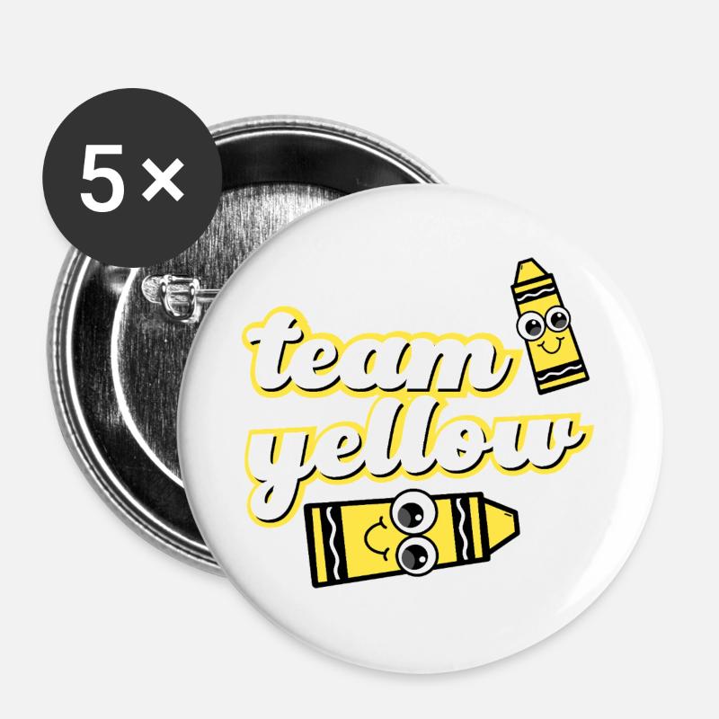 Team Yellow Crayons with Face - Buttons large 2.2''/56 mm (5-pack) - white