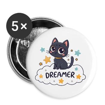 Sternenklare Traumkatze auf Wolke - Buttons groß 56 mm (5er Pack) - Weiß - Vorne