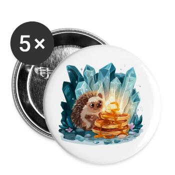 Igel mit goldenen Pfannkuchen - Buttons groß 56 mm (5er Pack) - Weiß - Vorne