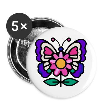 Papillon sur fleur - Lot de 5 grands badges (56 mm) - blanc - Devant