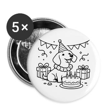 Geburtstag Dackel Torte Kinder  - Buttons groß 56 mm (5er Pack) - Weiß - Vorne