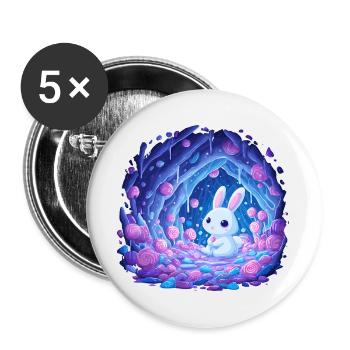 Mondschein Kaninchen im Rosenwald - Buttons groß 56 mm (5er Pack) - Weiß - Vorne