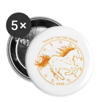 Nouvel An chinois 2026 | Année du Cheval de Feu - Lot de 5 grands badges (56 mm) - blanc - Devant