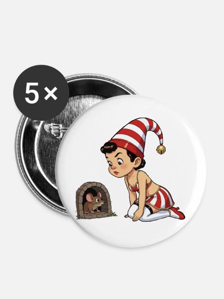Leprechaun-Mädchen im Mausloch - Buttons groß 56 mm (5er Pack) - Weiß