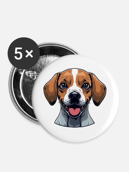 Beagle-Porträt: Fröhliches Hunde-Design - Buttons groß 56 mm (5er Pack) - Weiß