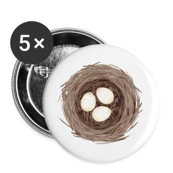 Vogelnest mit drei Eiern – Natürliche Illustration - Buttons groß 56 mm (5er Pack) - Weiß - Vorne
