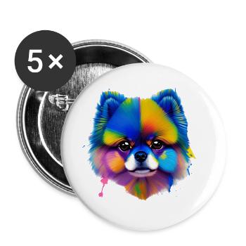 Pomeranian Dog Colorful Splash Art Portrait - Buttons large 2.2''/56 mm (5-pack) - white - Front