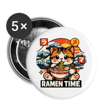 Cats Ramen Noodle Japanese Anime Manga Kawaii - Buttons large 2.2''/56 mm (5-pack) - white - Front