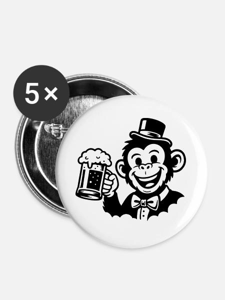 Affe Bräutigam Junggeselle - Buttons groß 56 mm (5er Pack) - Weiß