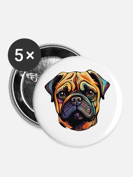 Pug Hund - Buttons groß 56 mm (5er Pack) - Weiß