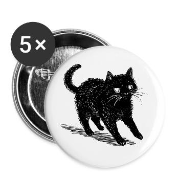 Gribouillis de chat noir décalé – Ambiance mignonne et inquiétante - Lot de 5 grands badges (56 mm) - blanc - Devant