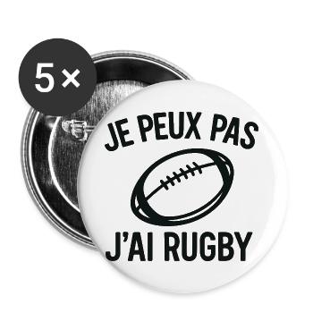 Je peux pas j'ai rugby - Lot de 5 grands badges (56 mm) - blanc - Devant