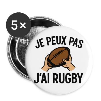 Je peux pas j'ai rugby - Lot de 5 grands badges (56 mm) - blanc - Devant