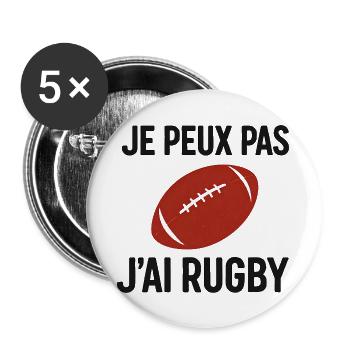 Je peux pas j'ai Rugby - Lot de 5 grands badges (56 mm) - blanc - Devant