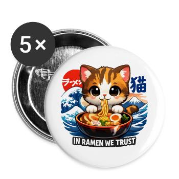 Katze in Ramen we trust - Buttons groß 56 mm (5er Pack) - Weiß - Vorne
