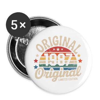 1987 Vintage Édition limitée Cadeau 1987 - Lot de 5 grands badges (56 mm) - blanc - Devant