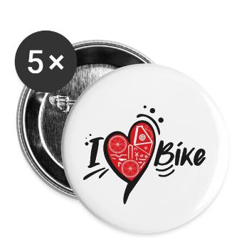 Heart Bike & Pedals - Buttons large 2.2''/56 mm (5-pack) - white - Front
