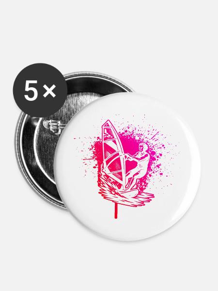 Kurz und klar Windsurfing - Buttons groß 56 mm (5er Pack) - Weiß