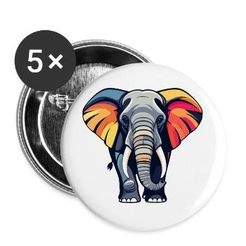 Colorful elephant with colorful ears - Buttons large 2.2''/56 mm (5-pack) - white - Front
