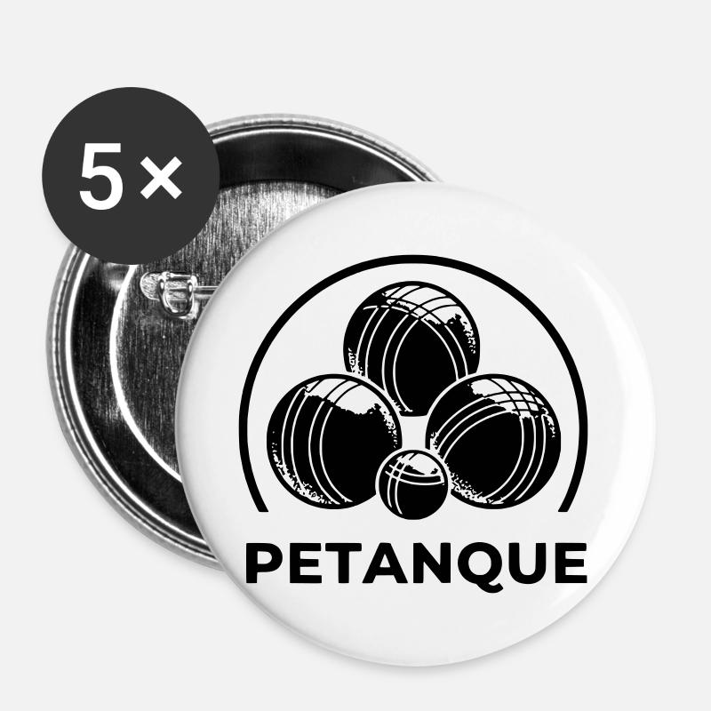 logo petanque - Lot de 5 grands badges (56 mm) - blanc
