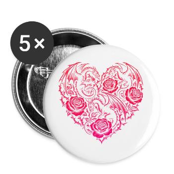 Cœur Romantique Dragon Roses et Amour - Lot de 5 grands badges (56 mm) - blanc - Devant