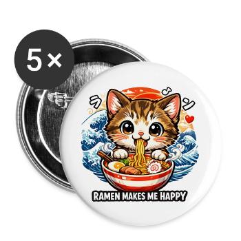 Kawaii Katze Ramen Nudeln Anime Katze - Buttons groß 56 mm (5er Pack) - Weiß - Vorne
