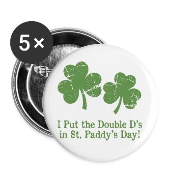Humour de la Saint-Patrick : Double D Shamrocks - Lot de 5 grands badges (56 mm) - blanc - Devant