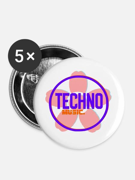 Techno Circle Neon-Logo - Buttons groß 56 mm (5er Pack) - Weiß