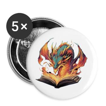 Drachenbuch Transformationsfeuer-Design - Buttons groß 56 mm (5er Pack) - Weiß - Vorne