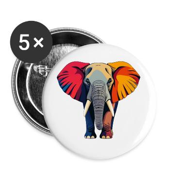großer bunter Elefant PopArt Elefanten Motiv - Buttons groß 56 mm (5er Pack) - Weiß - Vorne